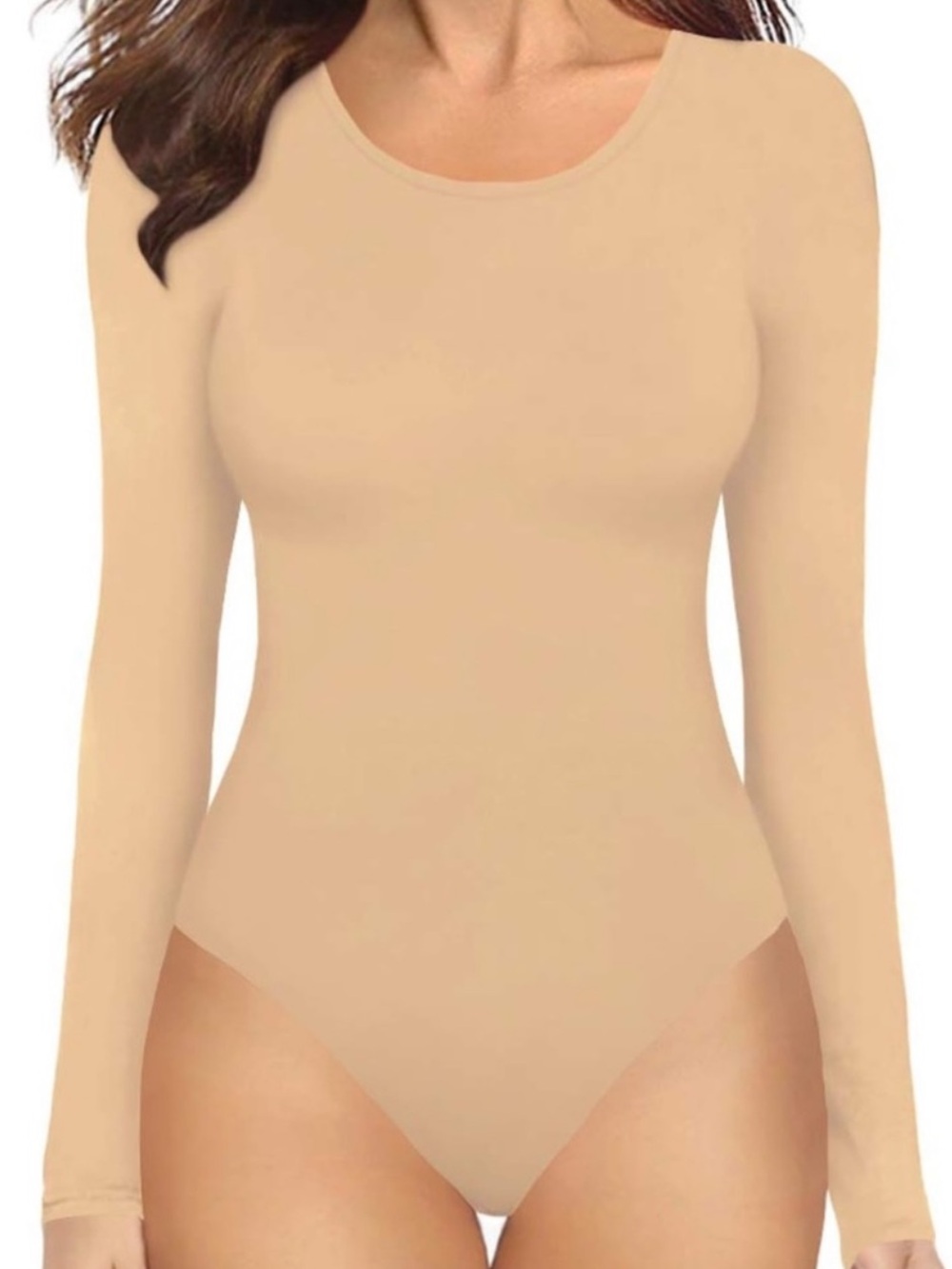 New Mangopop Collection Tan Crew Neck Long Sleeve Bodysuit Size Small